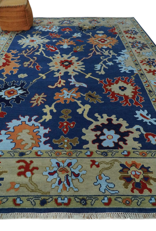 Premium Look Floral Blue and Beige Hand knotted Oriental Colorful Oushak wool Area Rug