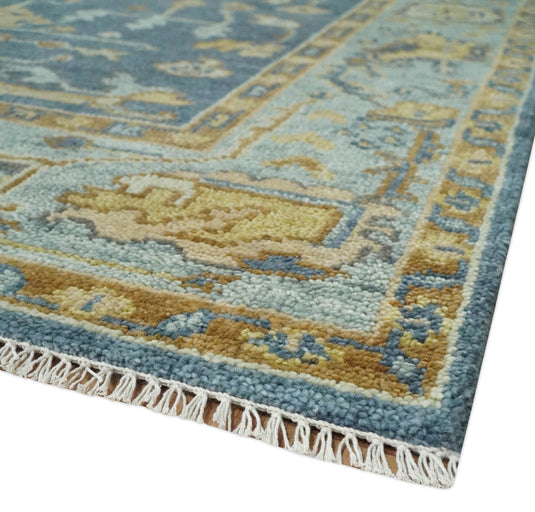 Blue and Beige Hand knotted Traditional Oriental Oushak wool Area Rug