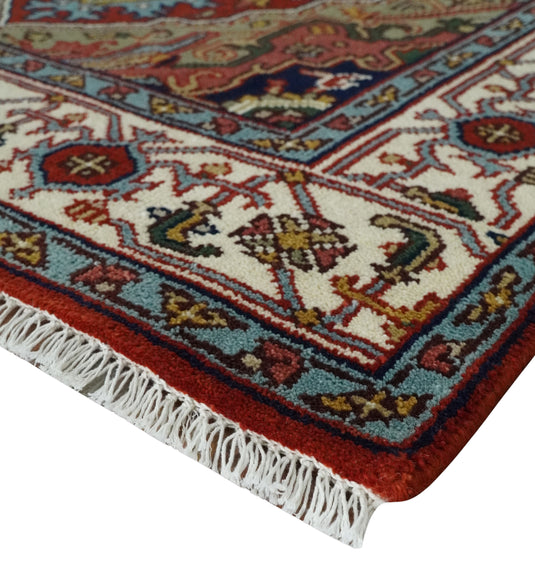 Hand Knotted Heriz Serapi Rug Rust and Ivory Multi Size Ideal for Living, Bedroom, and Dining Rooms | CP1881