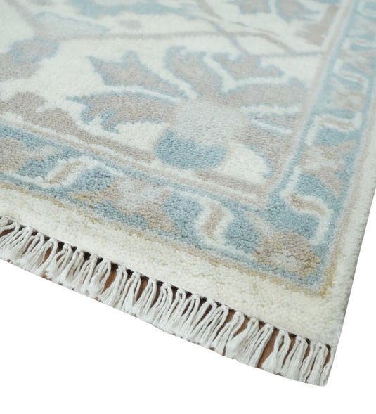 Hand Knotted Oriental Oushak Rug Ivory and Teal Multi Size Ideal for Living, Bedroom, and Dining Rooms |CP1878