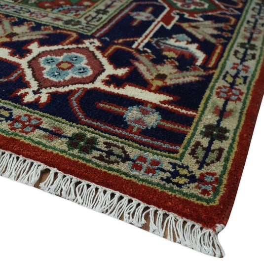 Hand Knotted Heriz Serapi Rug Rust and Blue 8x10 ft Ideal for Living, Bedroom, and Dining Rooms | CP1859810S