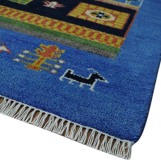 Hand Knotted Traditional Antique Gabbeh Rug Vibrant Blue and Black Multi Size Ideal for Living, Bedroom, and Dining Rooms | CP1862