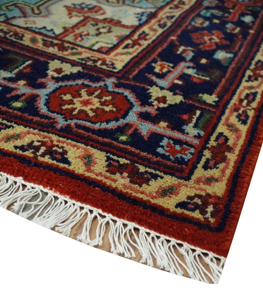 HandKnotted Heriz Serapi Rug Navy Blue, and Rust Ideal for Living, Bedroom, and Dining Room 5x8, 6x9, 8x10, 9x12 and 10x14 Wool Rug