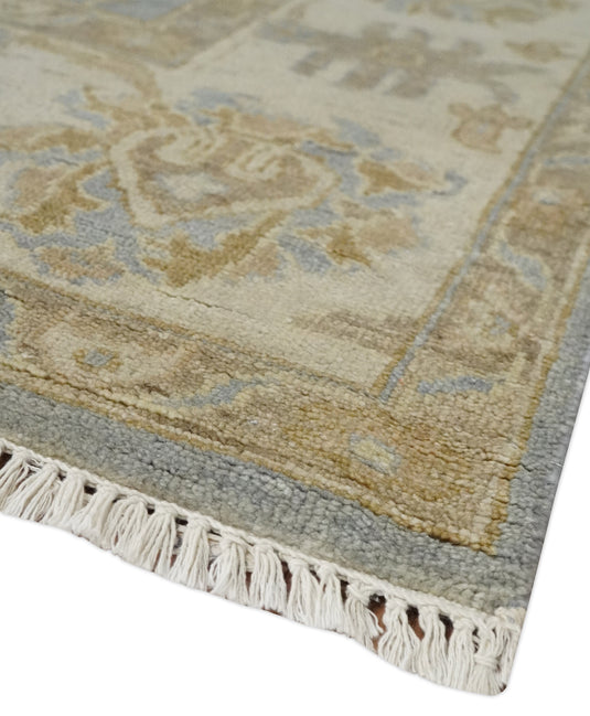 Hand Knotted Traditional Oushak Blue, Beige and Ivory 8x10 ft Bedroom, Living Room Rug ,wool Area Rug