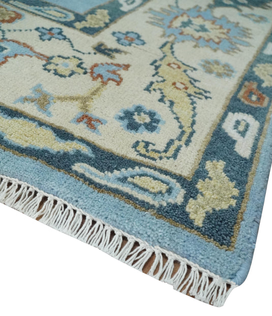 Hand Knotted Oriental Oushak Rug Blue and Beige 8x10 ft Ideal for Living, Bedroom, and Dining Rooms | CP1909810S