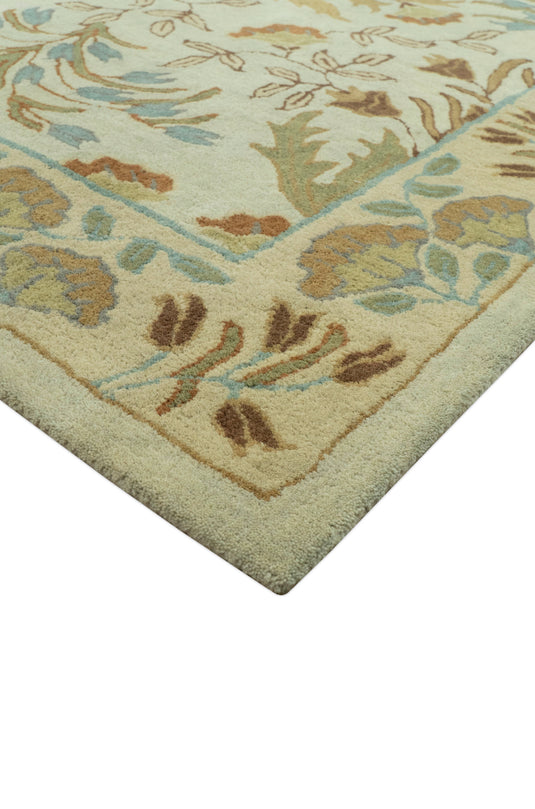 Custom Made Traditional Floral Brown And Beige Hand Tufted Wool Area Rug