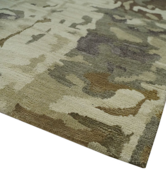 Abstract Design Hand Knotted Ivory and Brown Color 4x6 ft Bedroom, Living Room Rug Wool and Art Silk Area Rug