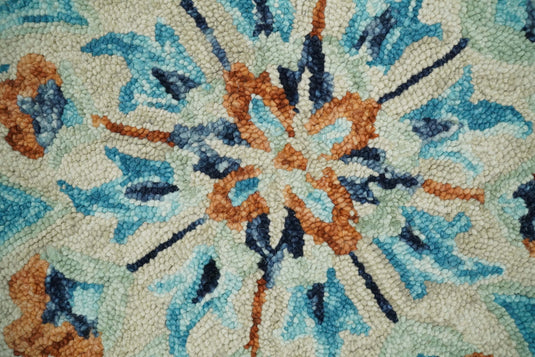 Custom Made Traditional Beige And Blue Hand Tufted Wool Area Rug