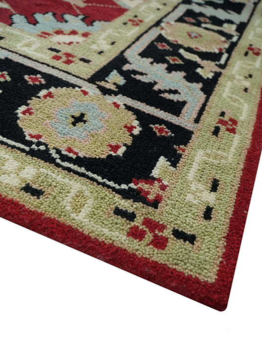 Custom Made Traditional Oriental Red, Black And Beige Hand Knotted Wool Area Rug