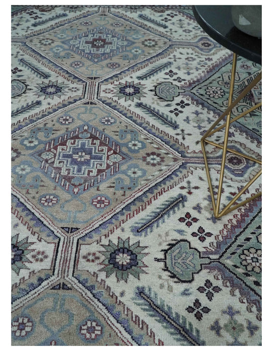 HandKnotted Heriz Rug Ivory and Silver Ideal for Living, Bedroom, and Dining Rooms 5x8, 6x9, 8x10, 9x12 and 10x14 Wool Rug