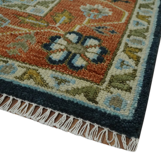 Hand Knotted Heriz Serapi Rug Rust and Blue Multi Size Ideal for Living, Bedroom, and Dining Rooms | CP1800