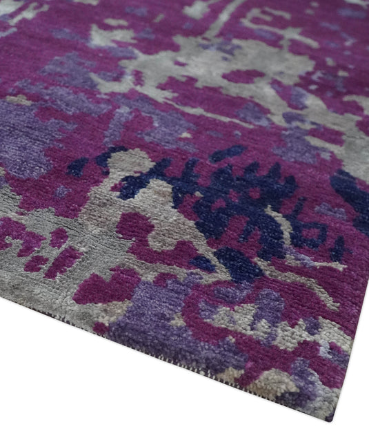 Abstract pattern Hand Knotted Purple, Dark Blue and Violet Color 4x6 ft Bedroom, Living Room Rug Wool and Viscose Area Rug