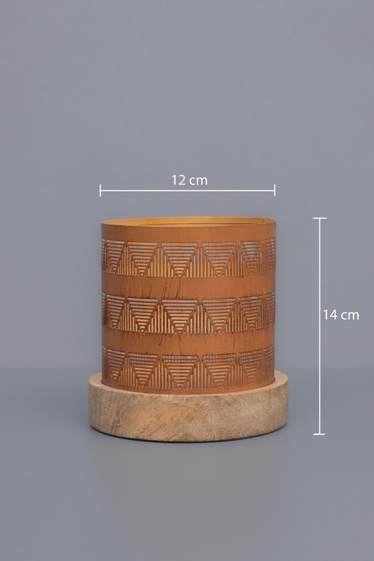 Brown Metal Candle Holder with Wooden Plate