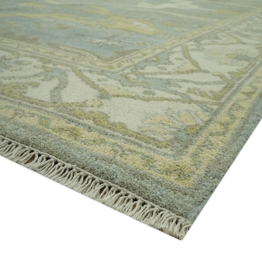 Custom Made Hand Knotted Ivory, Beige And Gray Oriental Oushak Wool Area Rug