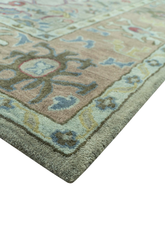 Custom Made Traditional Floral Green And Brown Hand Tufted Wool Area Rug