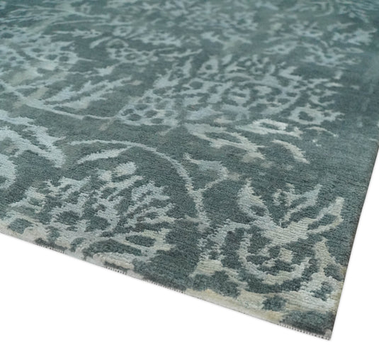 Abstract Floral pattern Hand Knotted Charcoal, Gray and white Color 6x9 ft Bedroom, Living Room Rug Wool and Art Silk Area Rug