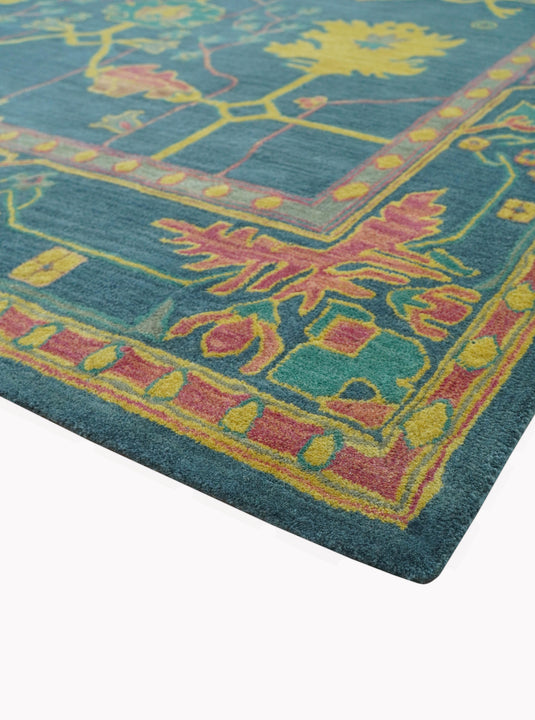 Custom Made Traditional Oushak Blue And Yellow Hand Tufted Wool Area Rug