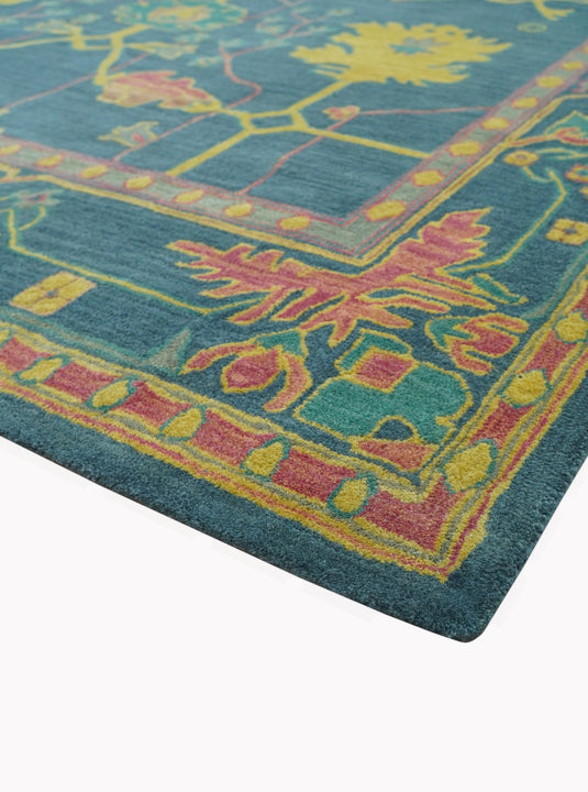 Traditional Oushak Blue And Yellow Hand Tufted 8x10 ft Bedroom, Living Room Rug Wool Area Rug