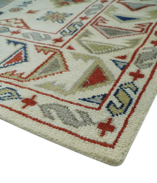 Custom Made Classic Oriental Design Gray, Olive, Blue And Rust Hand Knotted wool Area Rug