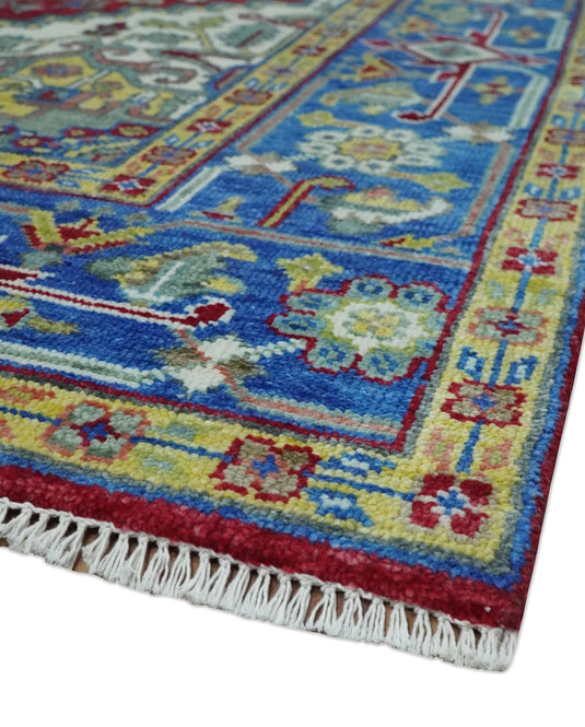 Multi Size Traditional Heriz Serapi Ivory, Gold and Electric Blue wool Area Rug