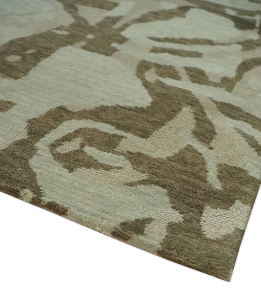 Abstract Handloom Beige and Brown 5x8 ft Bedroom, Living Room Rug Wool and Art Silk Area Rug