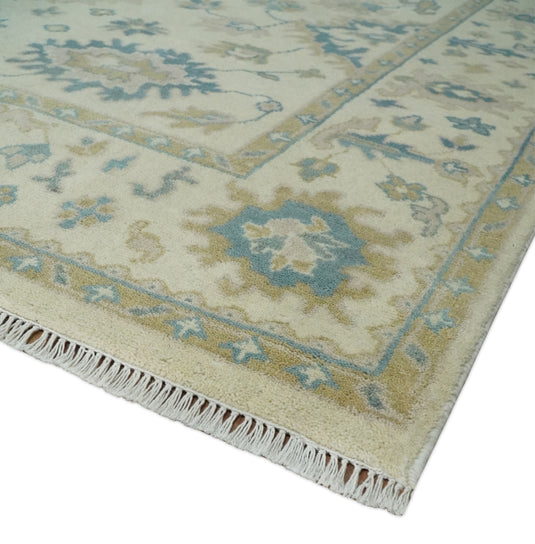 7.9x9.11 Beige and Gray Hand Knotted Oushak Wool Area Rug