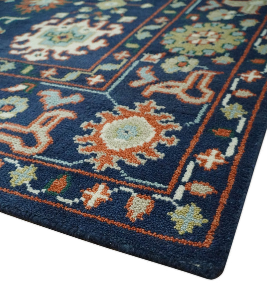 Custom Made Traditional Pattern Blue, Rust, Ivory and Olive Hand Knotted wool Area Rug