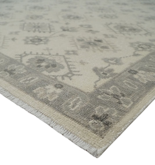 Modern Geometrical Gray And Ivory Hand Knotted 8.5x10 ft Bedroom, Living Room Rug Wool Area Rug