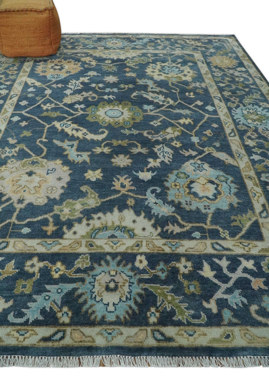 Hand Knotted Traditional Oushak Rug Blue and Beige Multi Size Ideal for Living, Bedroom, and Dining Rooms |