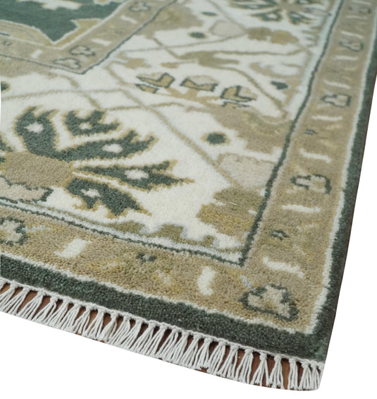 Hand Knotted Oriental Oushak Rug Green, Ivory and Beige Multi Size Ideal for Living, Bedroom, and Dining Room