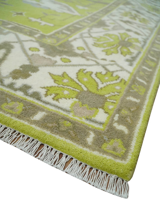 Hand Knotted Oriental Oushak Rug Light Green and Ivory Multi Size Ideal for Living, Bedroom, and Dining Room