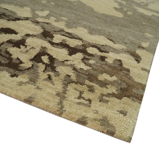 Abstract Handloom Brown and Beige 5x8 ft Bedroom, Living Room Rug Wool and Art Silk Area Rug