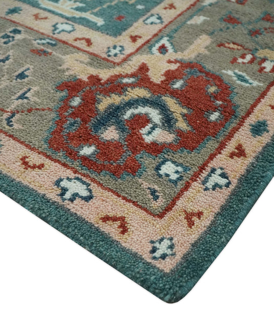 Custom Made Traditional Oushak green, Rust and Brown Hand Knotted wool Area Rug