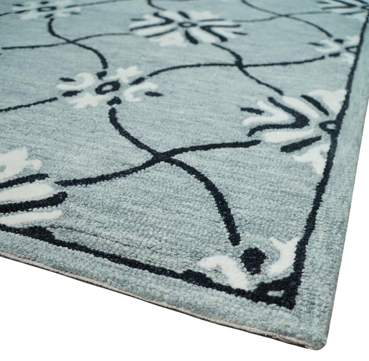 Custom Made Traditional Pattern Gray, Ivory And Black Hand Tufted  Wool Area Rug