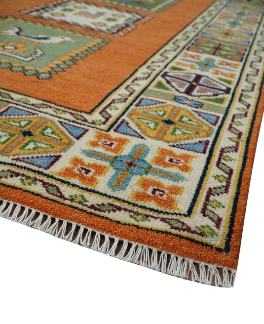 Antique look Hand knotted Rust, Ivory, Green and Beige Tribal Gabbeh 8x10 wool Area Rug