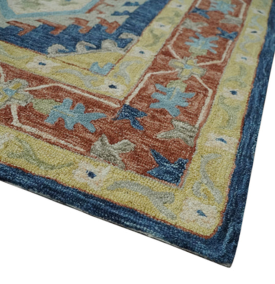 Custom Made Traditional Turkish Silver, Blue, Brown And Olive Hand Tufted Wool Area Rug