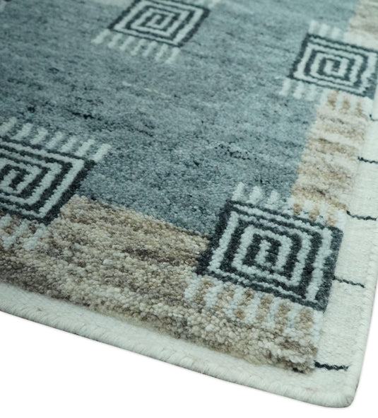 Custom Made Gray, Charcoal And Silver Geometrical Handloomed Wool Area Rug