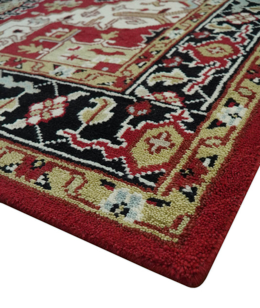 Custom Made Traditional Medallion Pattern Red, Black, Beige and Ivory Hand Knotted wool Area Rug