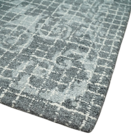 Custom Made Modern Floral Pattern Gray Hand Tufted Wool Area Rug