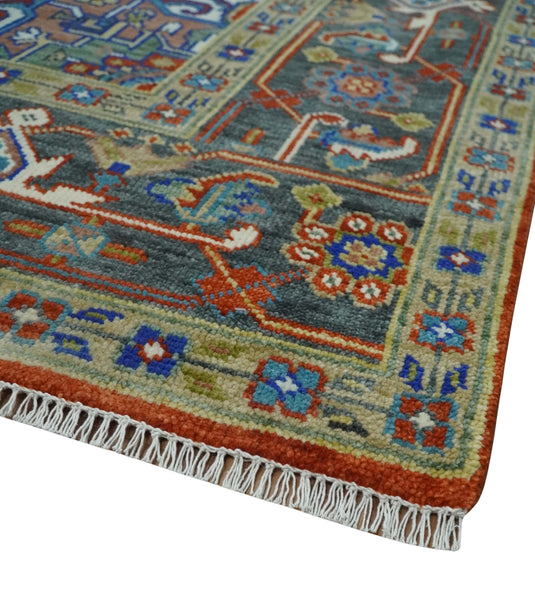 HandKnotted Heriz Serapi Rug Rust, Ivory and Brown Ideal for Living, Bedroom, and Dining Room Wool Rug