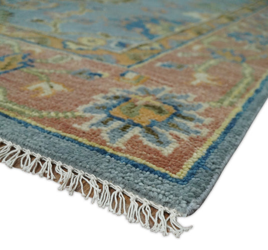 Hand Knotted Traditional Oushak Rug Blue and Rust 3X5,4x6, 5x8, 6x9, 8x10, 9x12,10x14 and 12x15 ft Ideal for Living, Bedroom, and Dining Rooms | CP131S