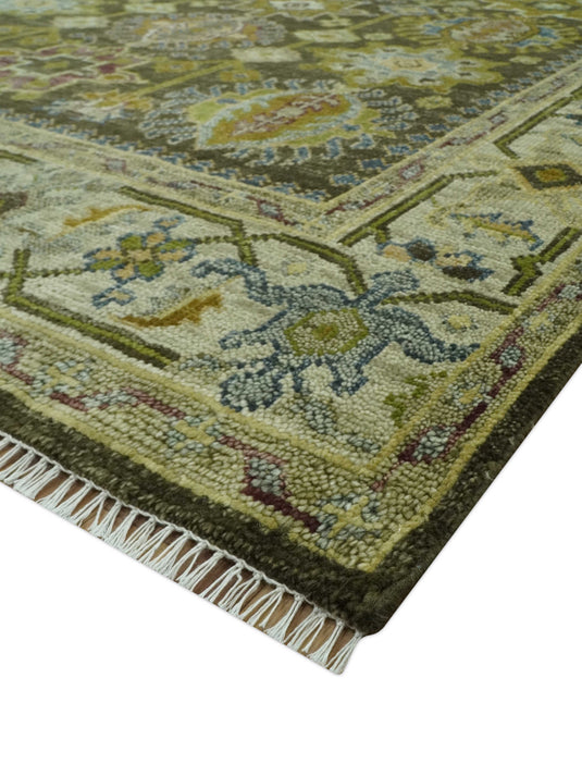 Traditional Vintage Style Earthy Green and Silver Hand Knotted Wool Rug 8x10 ft Ideal for Living, Bedroom And Dining Rooms