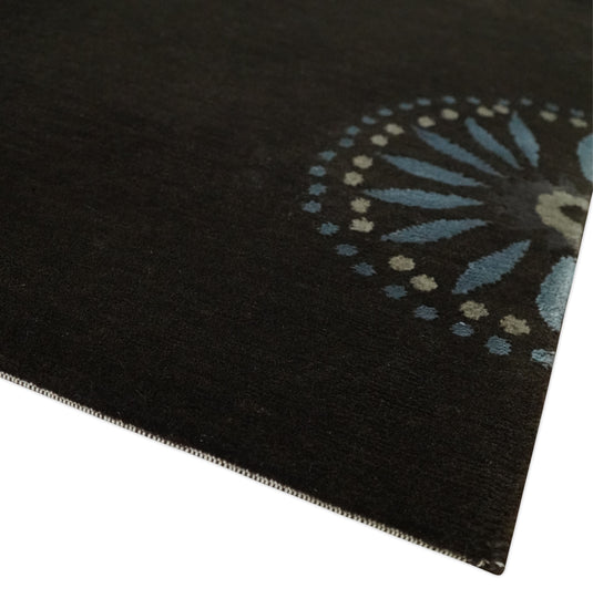 Modern Geometrical Pattern Handloom Dark Brown 5x8 ft Bedroom, Living Room Rug , Wool, Art Silk  Area Rug AAOC1058
