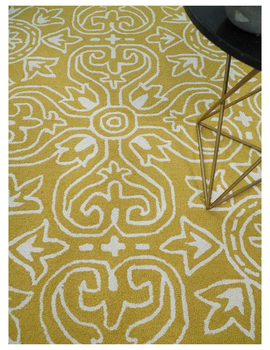 Custom Made Yellow And Ivory Hand Tufted  Wool Area Rug