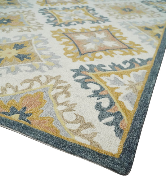 Custom Made Hand Tufted Ivory, Yellow, Gray And Camel Wool Area Rug