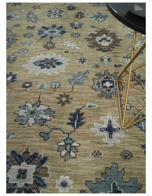 Traditional Floral Light Brown and Gray Hand Knotted Oushak 8x10 ft Bedroom, Living Room Rug Wool Area Rug