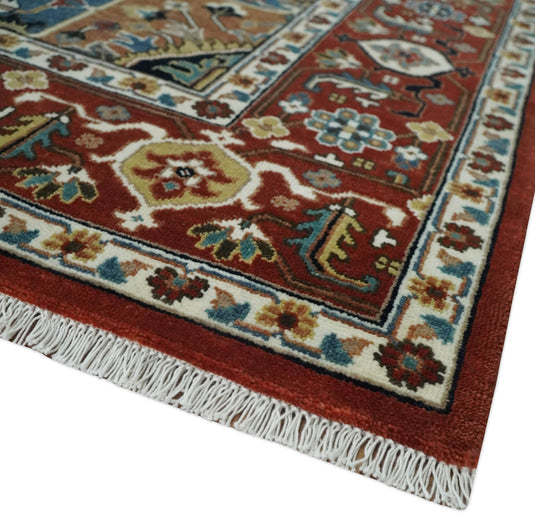 Brown and Ivory Hand knotted Premium look 8x10 and 9x12 Traditional Heriz wool Area Rug