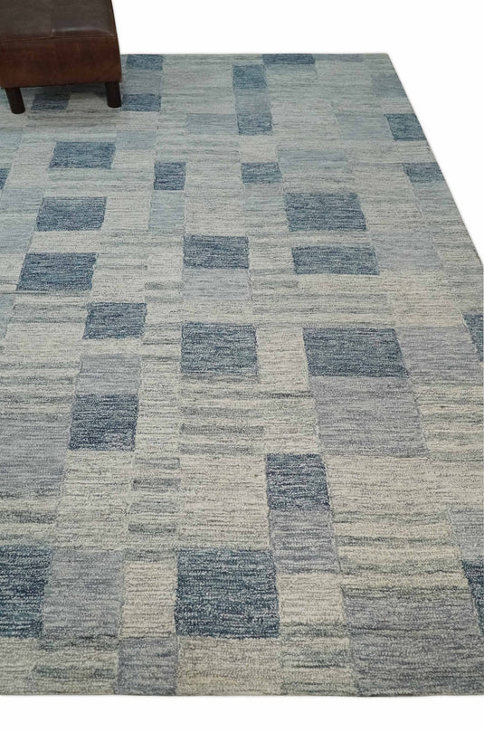 Custom Made Modern Geometrical Pattern Charcoal And Gray Hand Tufted  Wool Area Rug