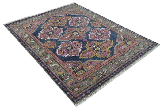 Hand knotted Grey and Pink Multi Size Traditional Heriz Serapi wool area rug | CP1801