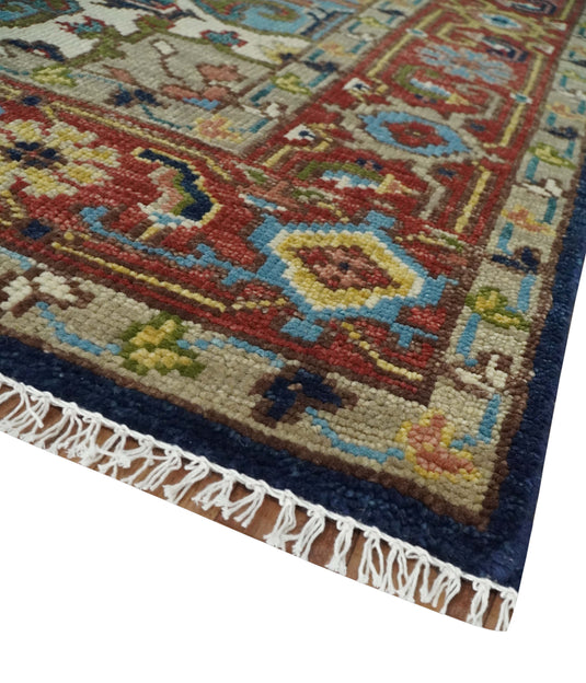 Hand Knotted Heriz Serapi Rug Blue, Rust and Aqua Multi Size Ideal for Living, Bedroom, and Dining Rooms | CP192